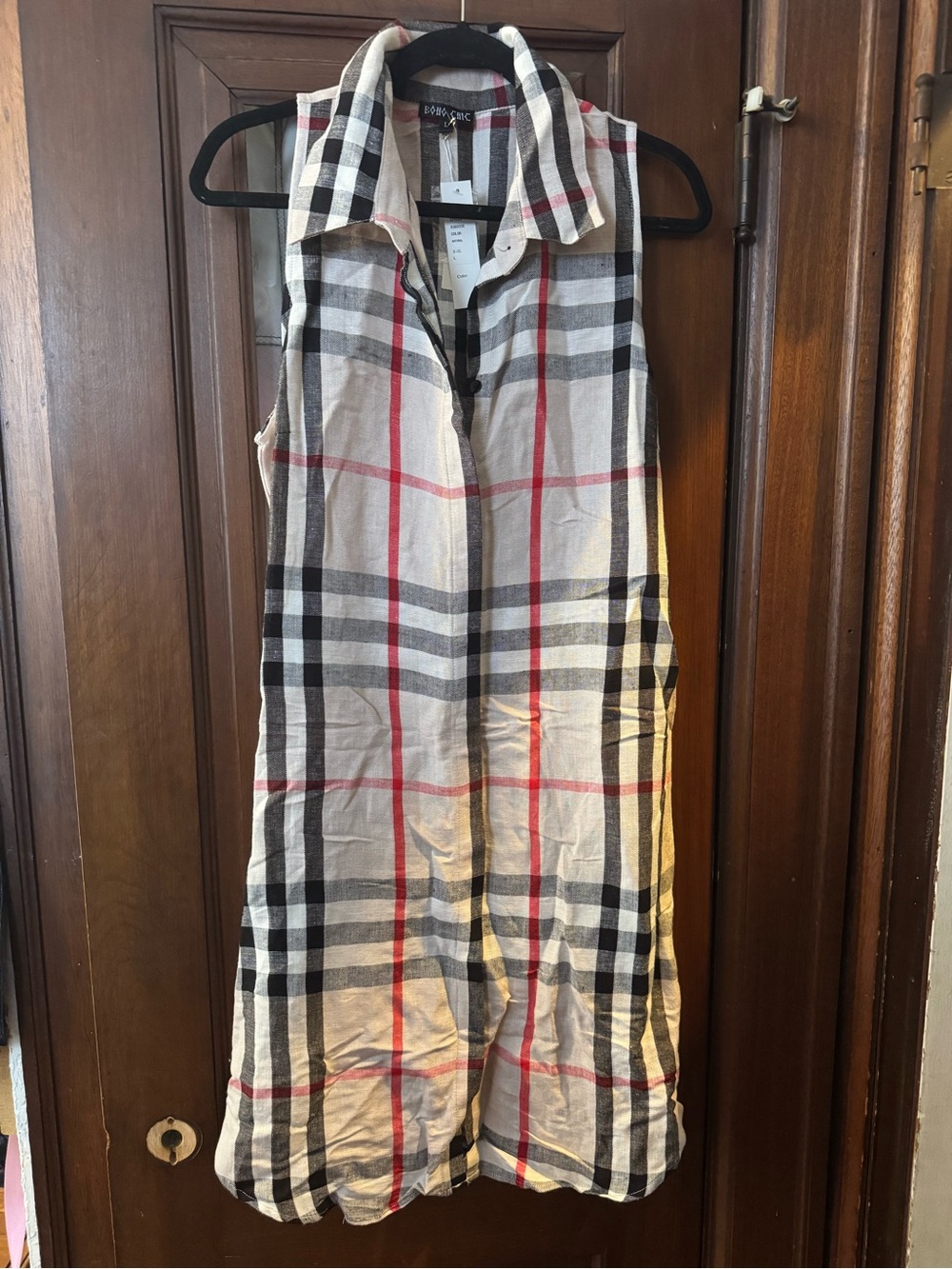 Boho Chic plaid button down dress size L